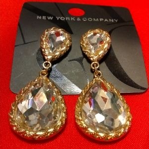 Gold Rhinestone Drop Earrings-New